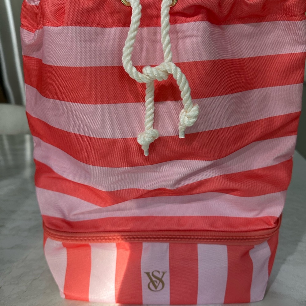 Striped Pink & Coral Drawstring Backpack
